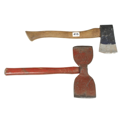 415 - A double sided brick cleaning hammer by BRADES and a hatchet G+