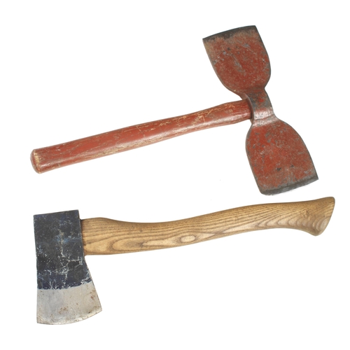 415 - A double sided brick cleaning hammer by BRADES and a hatchet G+