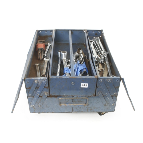 482 - A large cantilever tool box with some spanners etc G