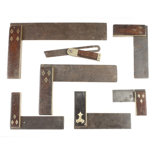 619 - Six rosewood and brass squares and a bevel G