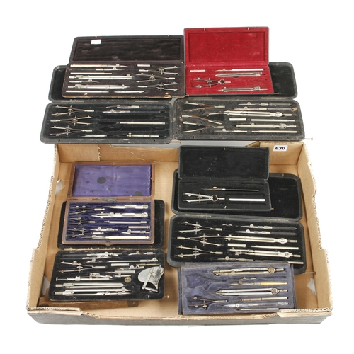 630 - Nine part sets of drawing instruments G-