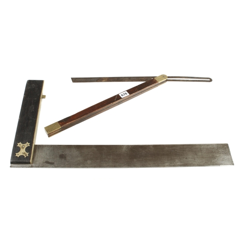 676 - A large ebony and brass square with 24