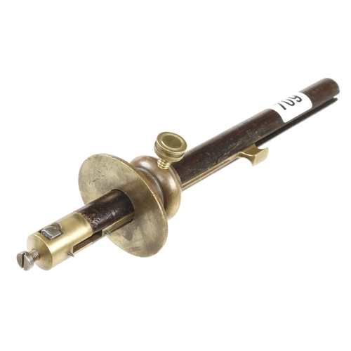 709 - An unusual, fine quality, rosewood and brass multi-purpose combination mortice, marking and cutting ... 