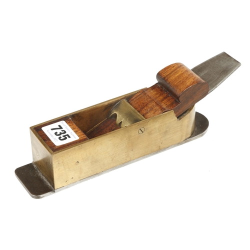 735 - A recent steel soled brass mitre plane  7 1/2