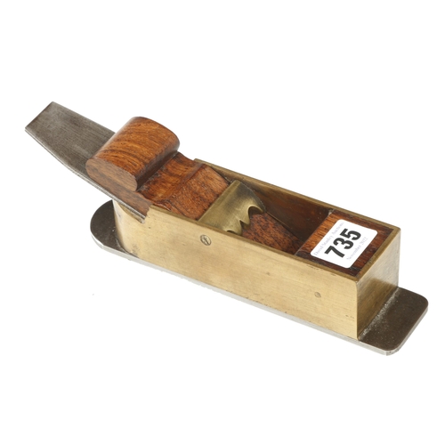 735 - A recent steel soled brass mitre plane  7 1/2