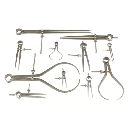 98 - A collection of ten engineers calipers and dividers by MOORE & WRIGHT G++