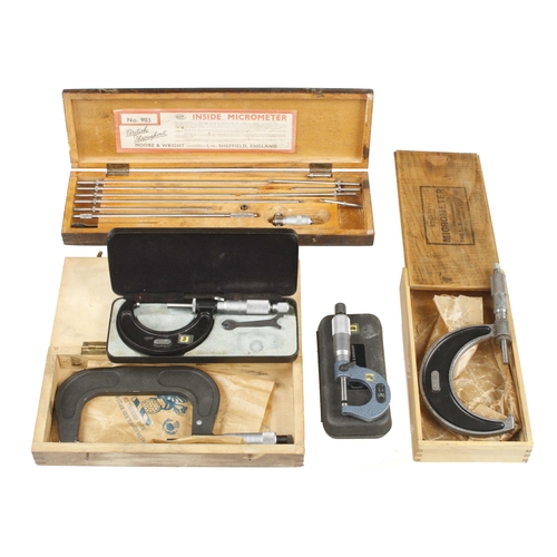 99 - Three micrometers and an inside micrometer all by MOORE & WRIGHT and another by SHARDLOW in orig box... 