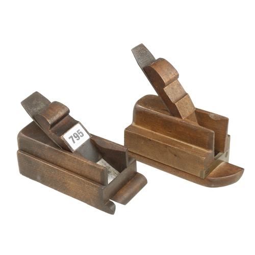 795 - A beech chamfer plane by MARPLES with scrolled wedge and another unnamed G+