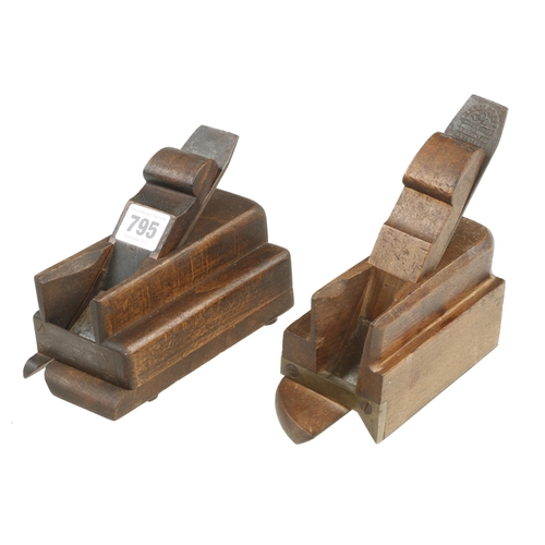 795 - A beech chamfer plane by MARPLES with scrolled wedge and another unnamed G+