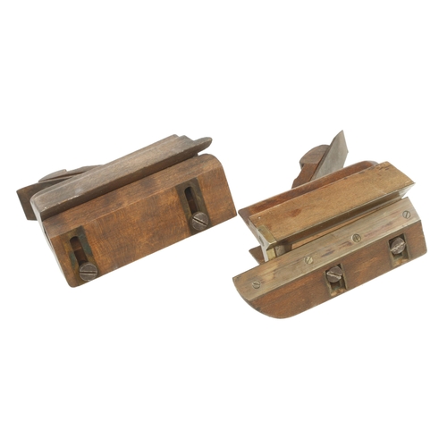 795 - A beech chamfer plane by MARPLES with scrolled wedge and another unnamed G+