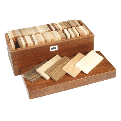 804 - A timber salesman's sample box of 65 numbered wood blocks in fitted mahogany box together with the m... 