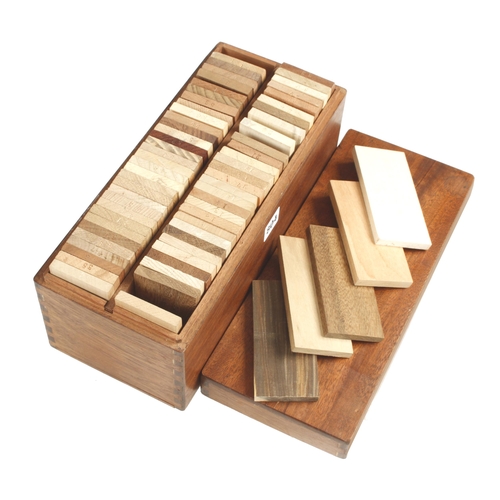 804 - A timber salesman's sample box of 65 numbered wood blocks in fitted mahogany box together with the m... 