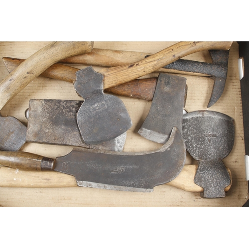 133 - Four hatchets a billhook and an axe head G+