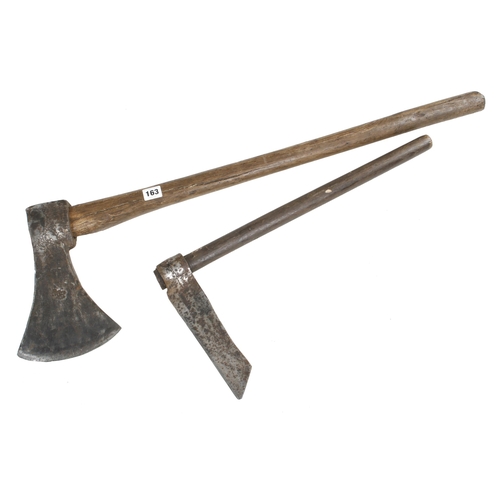 163 - A French felling axe by TALABOT and a froe G