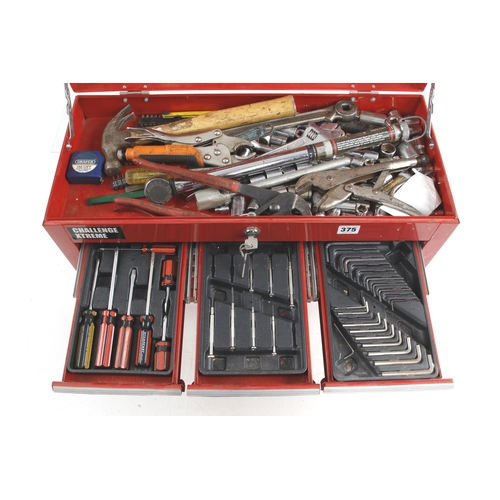 375 - A mechanics CHALLENGE EXTREME lockable six drawer tool box with good quantity of spanners and other ... 