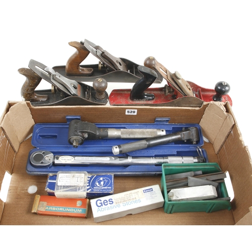 520 - Three torque wrenches, 3 moulding planes etc G