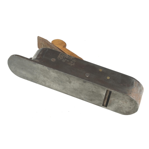 535 - An iron mitre plane with brass bar and protruding heal G