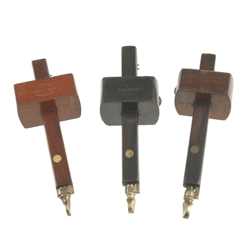 660 - Two rosewood and one ebony mortice gauges G+