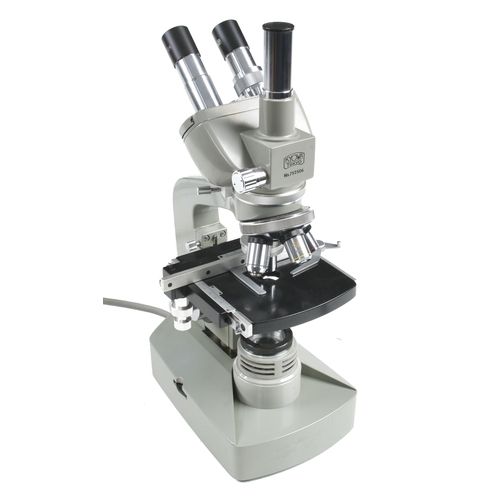 69 - A KYOWA Tokyo No 752506 binocular microscope with 3 lenses and 240 light source, in fitted box G+