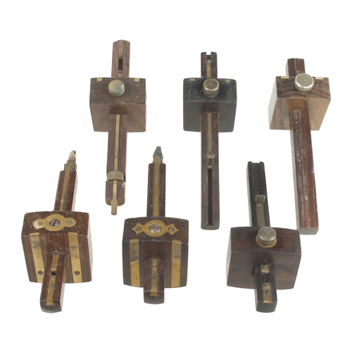 782 - Six rosewood and brass mortice gauges G++