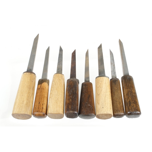 875 - Eight mortice chisels G+