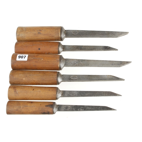 907 - A set of 6 mortice chisels by BUCK 1/8