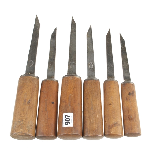 907 - A set of 6 mortice chisels by BUCK 1/8