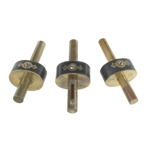 926 - Three brass stemmed ebony mortice gauges, minor cracks G