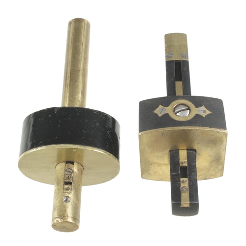 1 - A brass stemmed ebony mortice gauge and another G+