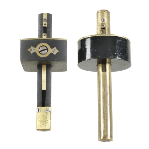 1 - A brass stemmed ebony mortice gauge and another G+