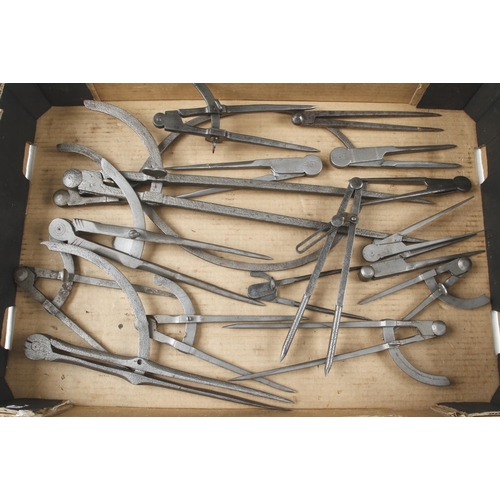 105 - Ten iron wing dividers and 6 others, some powder blasted G