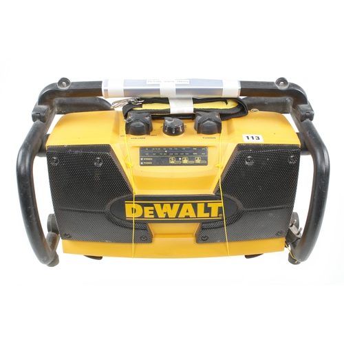 113 - A DEWALT mains & battery AM/FM radio G+