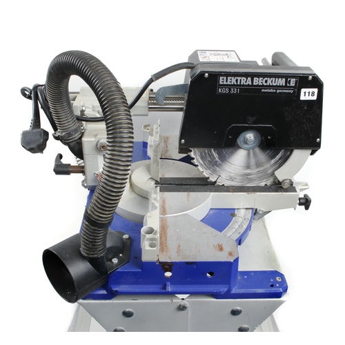 118 - An ELEKTRA BECKUM chop saw on stand 240v Pat tested