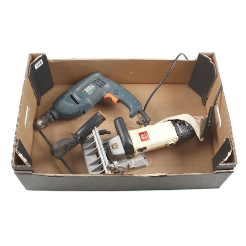 128 - An AXMINSTER biscuit jointer and a B & D hammer drill 240v Pat tested