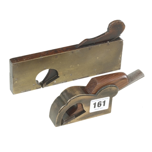 161 - A brass bullnose plane with good replacement wedge and a brass shoulder plane with d/t steel sole (i... 