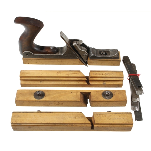 163 - A rare KIMBERLEY Patent beading plane c/w 4 boxwood soles and 6 irons, the plane body has a welded r... 