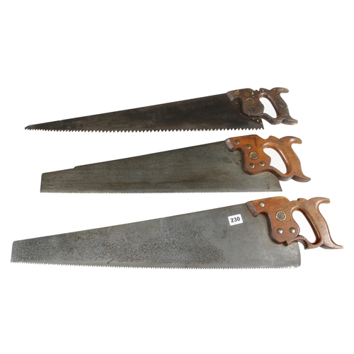 230 - A DISSTON 8TPI hand saw and two others by S & J G