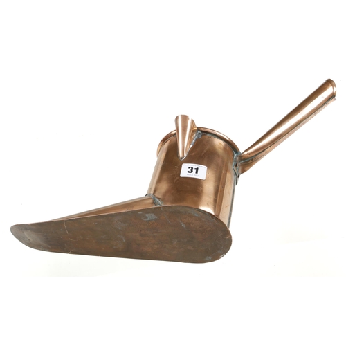 31 - An unusual copper beer warmer slipper jug G++ (recently featured on Antiques Roadshow)