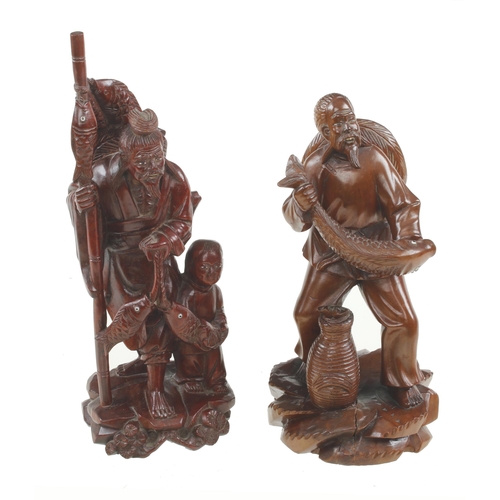 327 - Two recent Chinese carvings of fishermen G