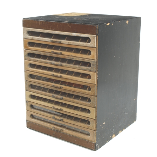 370 - A haberdasher's 9 drawer shop storage chest with glass front to each drawer 17