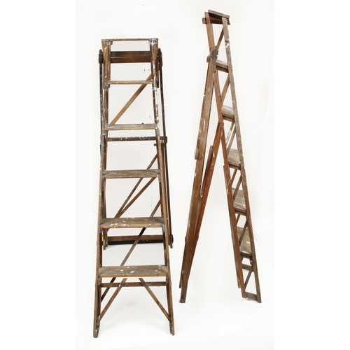 384 - A pair of early decorator's Jones's Patent wooden step ladders by HATHERLEY also marked 