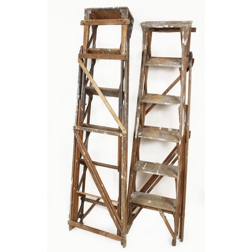 384 - A pair of early decorator's Jones's Patent wooden step ladders by HATHERLEY also marked 