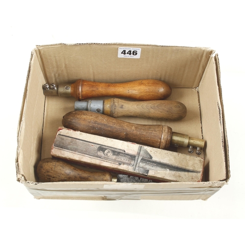 446 - Three pad saw handles and an unusual Curvicut pad saw in orig box by JW & H PLATT G