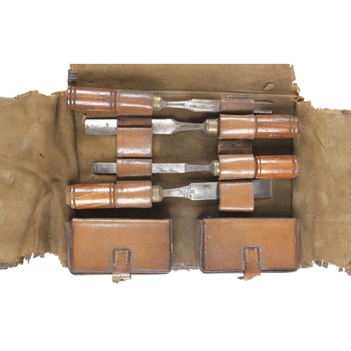 450 - A gentleman's tool kit of 13 tools incl. hammer, saw, chisels etc in tatty leather roll G