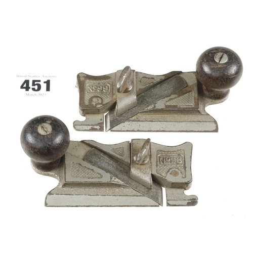 451 - A pair of STANLEY No 98 & 99 side rebate planes lacking some plating G