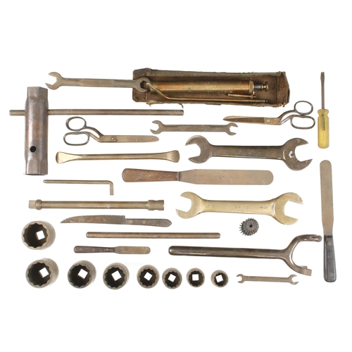 461 - 25 quality brass spanners, sockets, levers, scissors etc G+