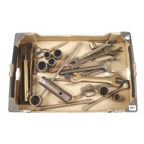 461 - 25 quality brass spanners, sockets, levers, scissors etc G+