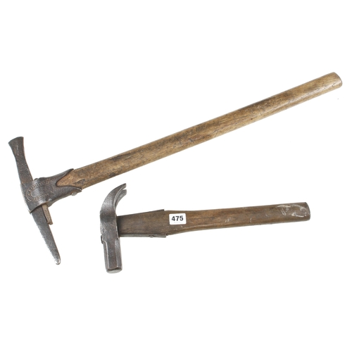 475 - A miner's pick and claw hammer both by HARDY G