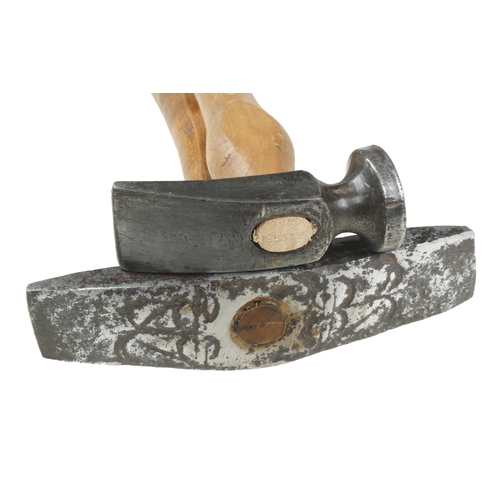 571 - A continental hammer with some decoration and a cobbler's hammer both with well replaced handles G+