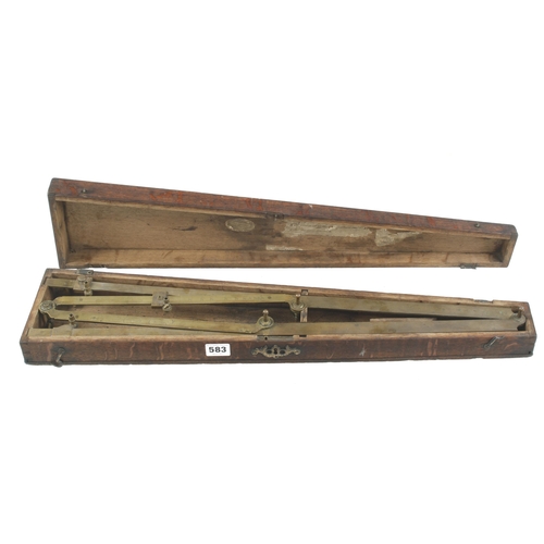 583 - An early brass pantograph by LINCOLN London 1765-1805, the orig oak case requires attention G